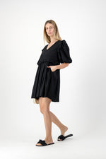 Midnight Bloom Puff Sleeve Dress — Black
