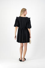 Midnight Bloom Puff Sleeve Dress — Black