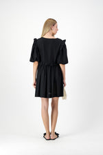 Midnight Bloom Puff Sleeve Dress — Black
