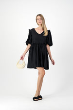 Midnight Bloom Puff Sleeve Dress — Black