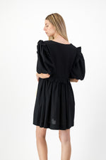 Midnight Bloom Puff Sleeve Dress — Black