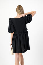 Midnight Bloom Puff Sleeve Dress — Black