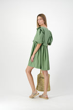 Willow Whisper Puff Sleeve Dress — Olive Green