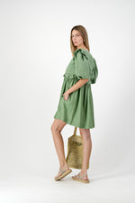 Willow Whisper Puff Sleeve Dress — Olive Green