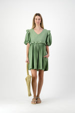 Willow Whisper Puff Sleeve Dress — Olive Green