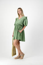 Willow Whisper Puff Sleeve Dress — Olive Green