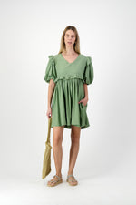 Willow Whisper Puff Sleeve Dress — Olive Green