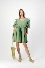 Willow Whisper Puff Sleeve Dress — Olive Green