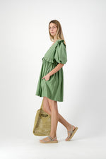 Willow Whisper Puff Sleeve Dress — Olive Green