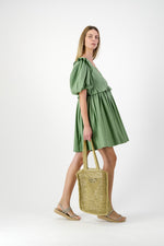 Willow Whisper Puff Sleeve Dress — Olive Green