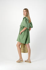 Willow Whisper Puff Sleeve Dress — Olive Green