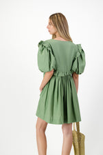 Willow Whisper Puff Sleeve Dress — Olive Green
