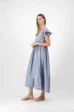 Morning Tide Frill Sleeve Dress — Misty blue Cotton Linen