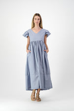 Morning Tide Frill Sleeve Dress — Misty blue Cotton Linen