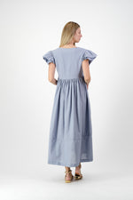 Morning Tide Frill Sleeve Dress — Misty blue Cotton Linen