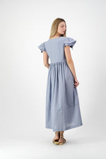 Morning Tide Frill Sleeve Dress — Misty blue Cotton Linen
