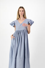Morning Tide Frill Sleeve Dress — Misty blue Cotton Linen