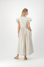 Driftwood Dawn Frill Sleeve Dress — Stone Cotton Linen