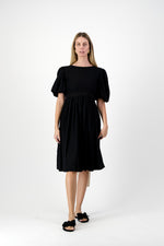 Midnight Solace Open Back Dress — Black with Oatmeal ties