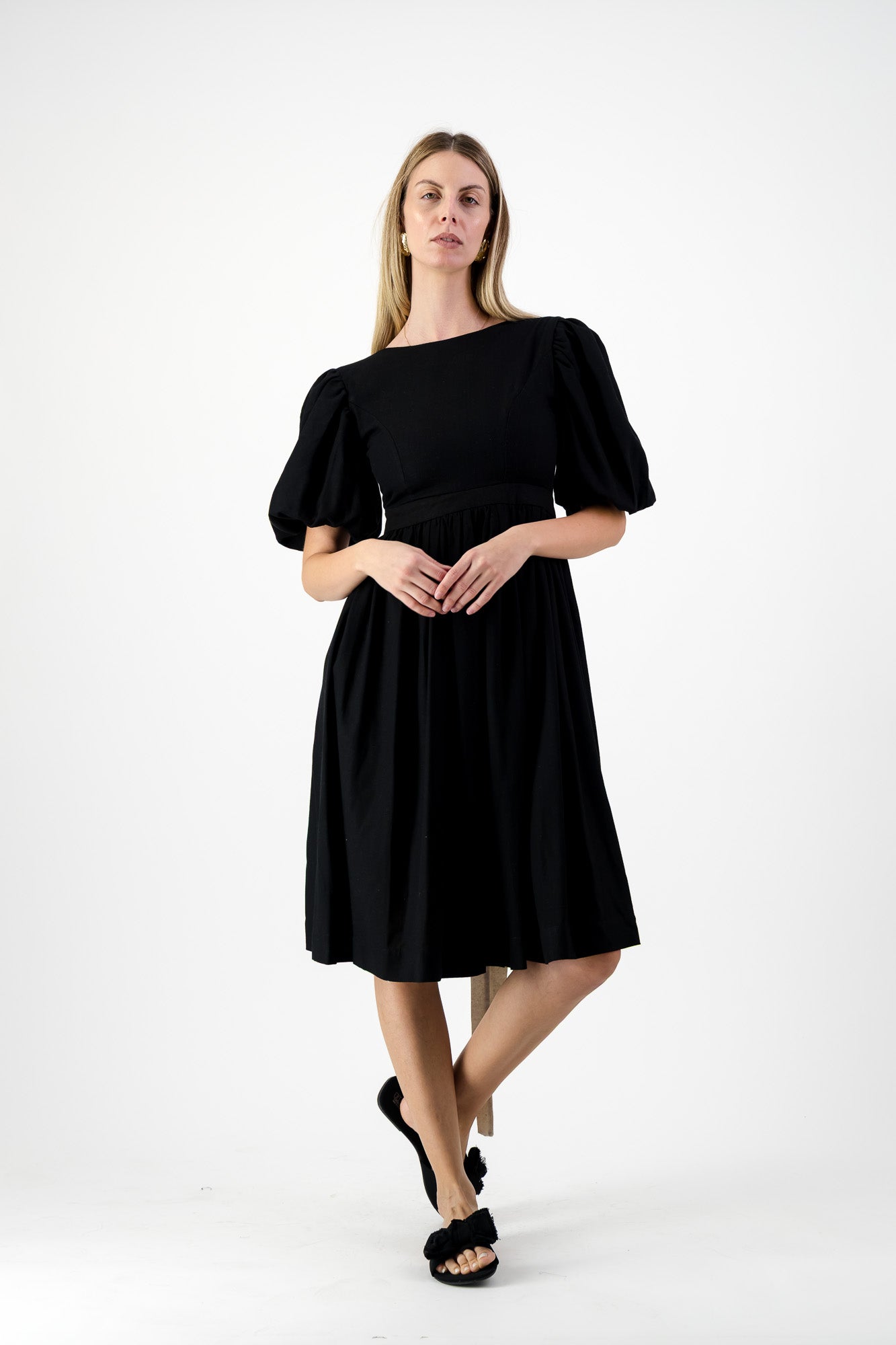 Midnight Solace Open Back Dress — Black with Oatmeal ties