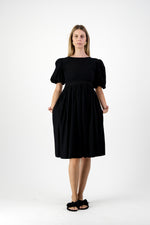 Midnight Solace Open Back Dress — Black with Oatmeal ties