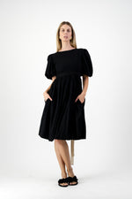 Midnight Solace Open Back Dress — Black with Oatmeal ties