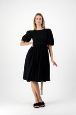 Midnight Solace Open Back Dress — Black with Oatmeal ties