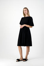 Midnight Solace Open Back Dress — Black with Oatmeal ties