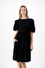 Midnight Solace Open Back Dress — Black with Oatmeal ties