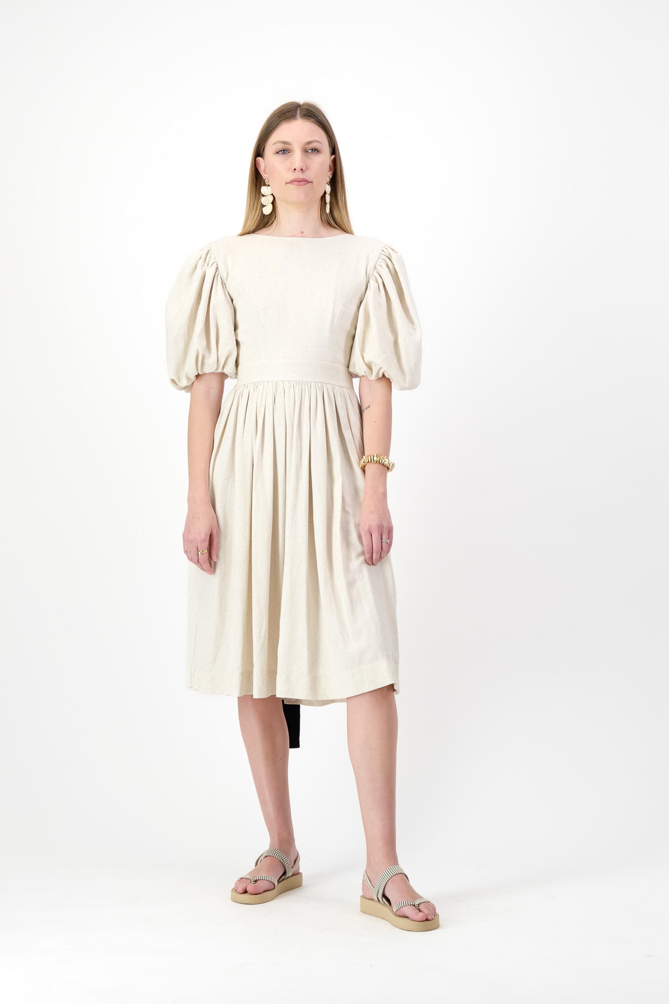 Willow Whisper Dress — Stone with Black ties