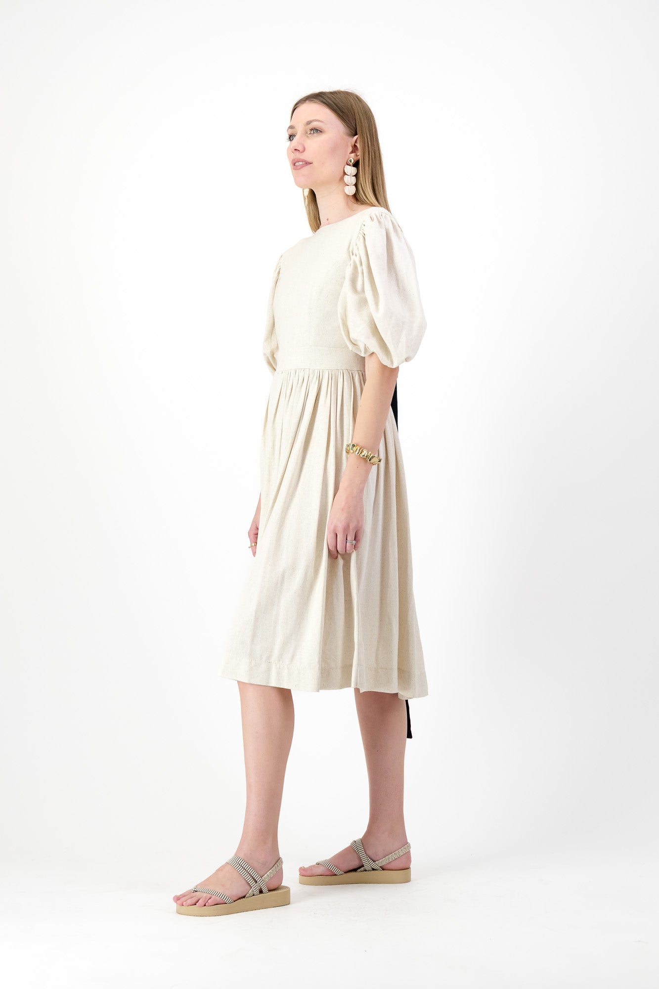 Willow Whisper Dress — Stone with Black ties