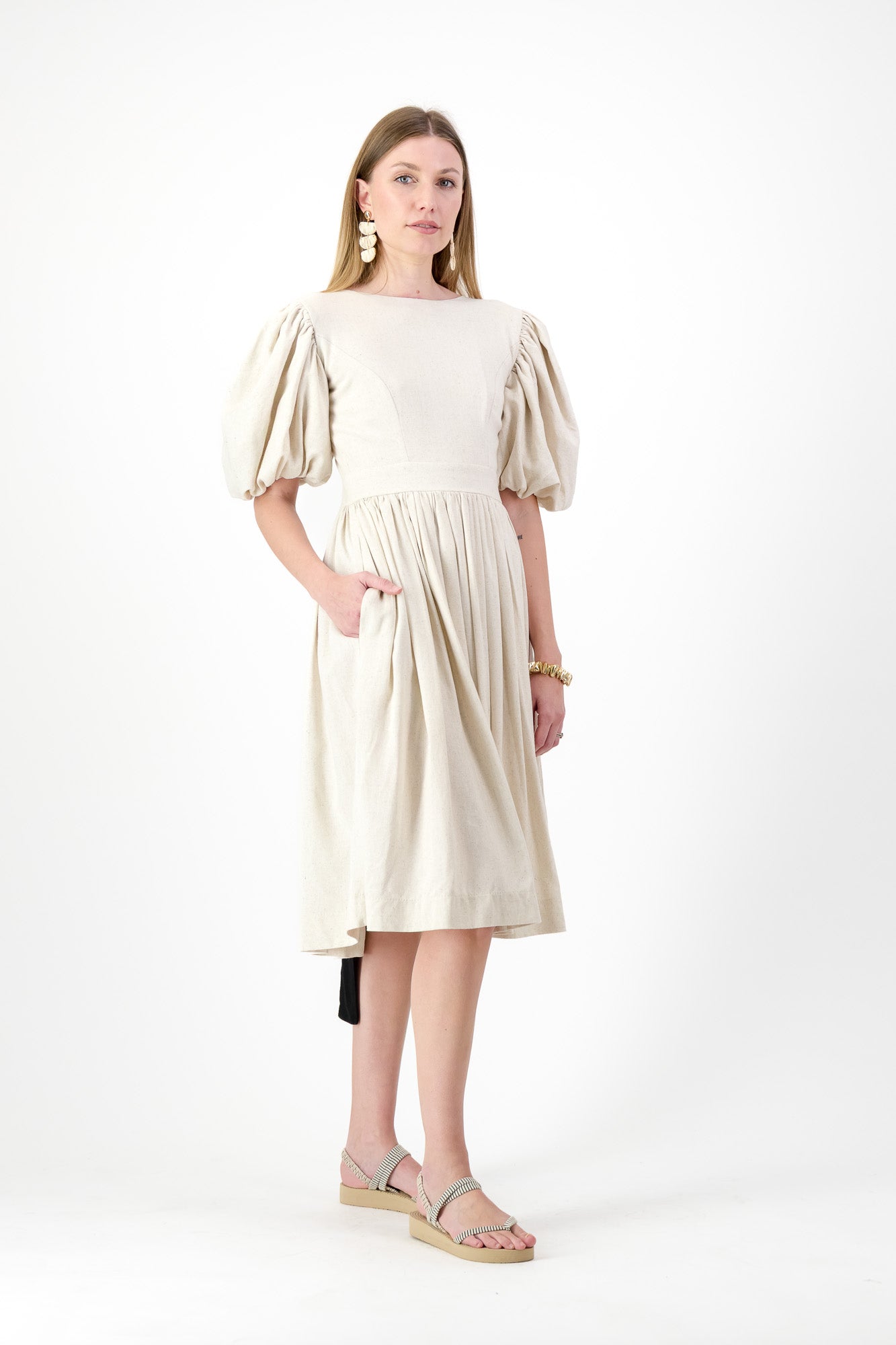 Willow Whisper Dress — Stone with Black ties