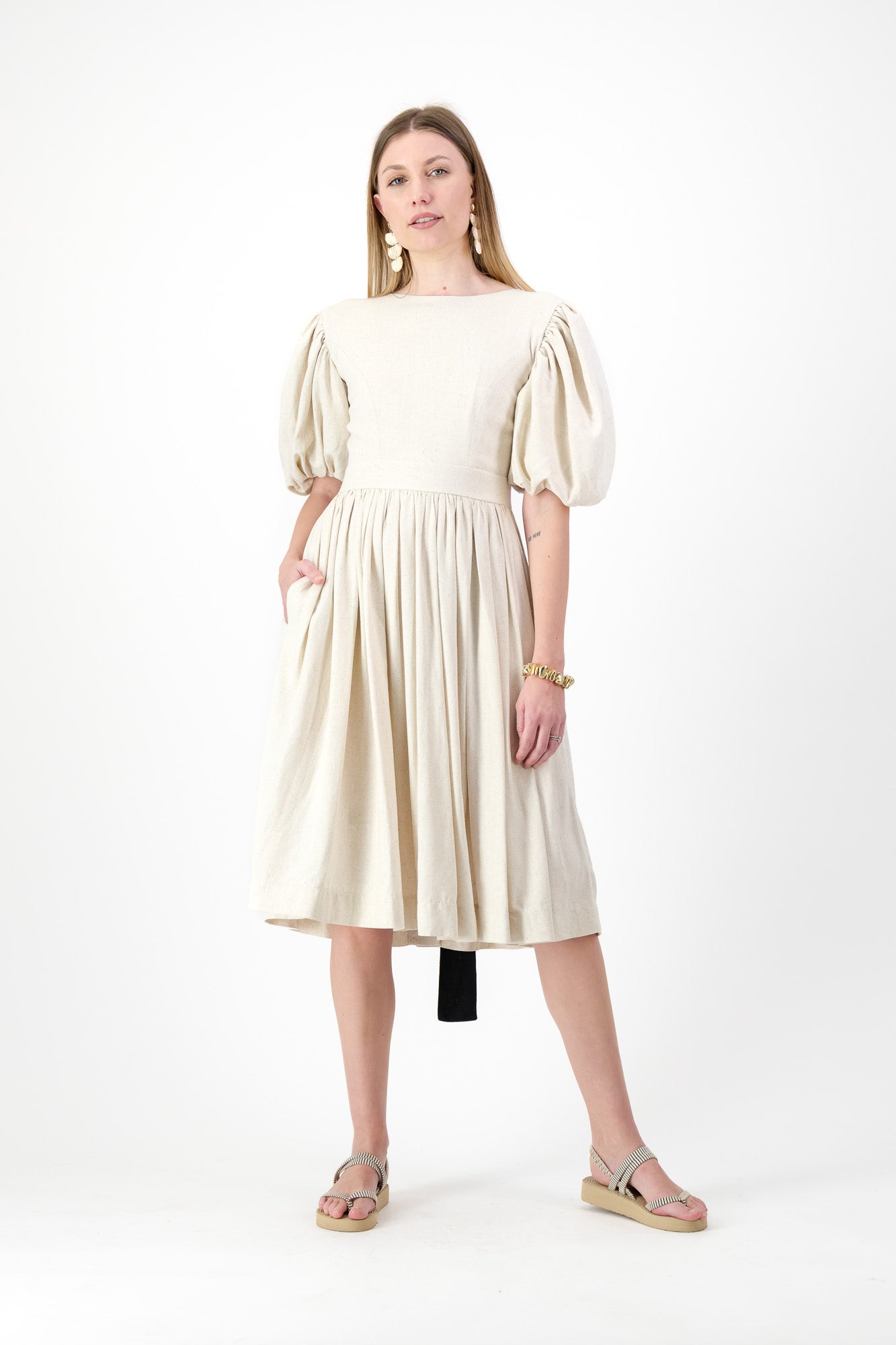 Willow Whisper Dress — Stone with Black ties