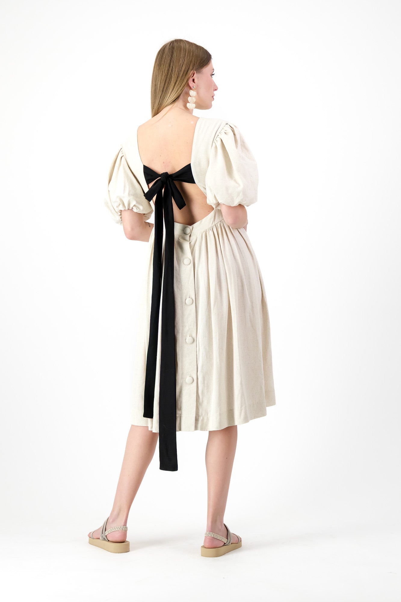 Willow Whisper Dress — Stone with Black ties