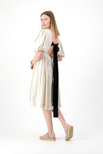 Willow Whisper Dress — Stone with Black ties