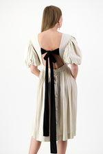 Willow Whisper Dress — Stone with Black ties