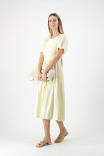 Lemon Meadow Scallop Open Back Dress — Butter Yellow with Oatmeal Tie