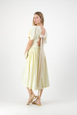 Lemon Meadow Scallop Open Back Dress — Butter Yellow with Oatmeal Tie