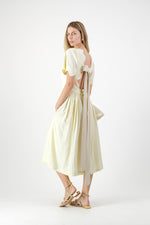 Lemon Meadow Scallop Open Back Dress — Butter Yellow with Oatmeal Tie