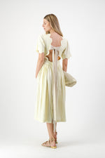 Lemon Meadow Scallop Open Back Dress — Butter Yellow with Oatmeal Tie