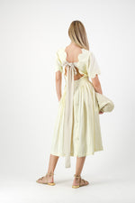 Lemon Meadow Scallop Open Back Dress — Butter Yellow with Oatmeal Tie