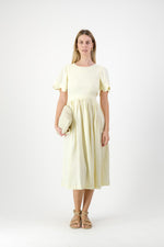 Lemon Meadow Scallop Open Back Dress — Butter Yellow with Oatmeal Tie