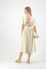 Lemon Meadow Scallop Open Back Dress — Butter Yellow with Oatmeal Tie