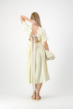 Lemon Meadow Scallop Open Back Dress — Butter Yellow with Oatmeal Tie