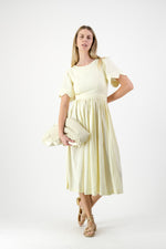 Lemon Meadow Scallop Open Back Dress — Butter Yellow with Oatmeal Tie