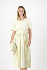 Lemon Meadow Scallop Open Back Dress — Butter Yellow with Oatmeal Tie
