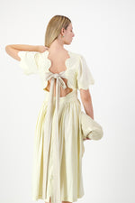 Lemon Meadow Scallop Open Back Dress — Butter Yellow with Oatmeal Tie
