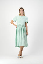 Mint Whisper Scallop Open Back Dress — Pistachio with Oatmeal Tie