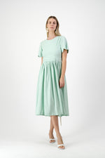 Mint Whisper Scallop Open Back Dress — Pistachio with Oatmeal Tie