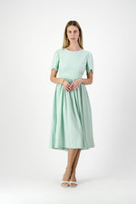 Mint Whisper Scallop Open Back Dress — Pistachio with Oatmeal Tie